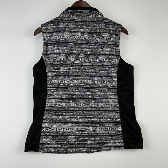Marmot Womens Quilted Puff Vest Size M Black Zip Pull Cord Geo Print - Picture 9 of 16